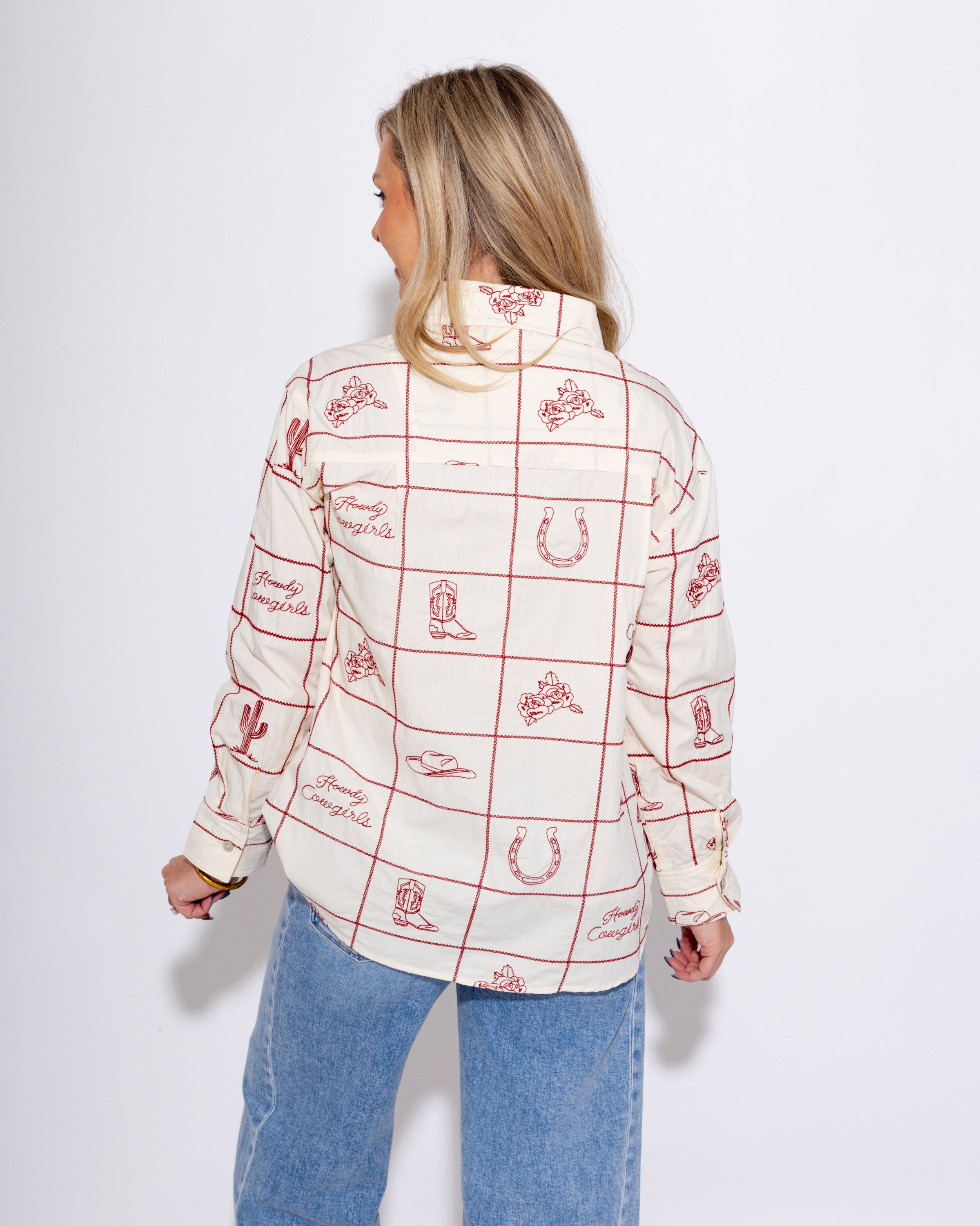 Embroidered Western Grid Button-Up Top
