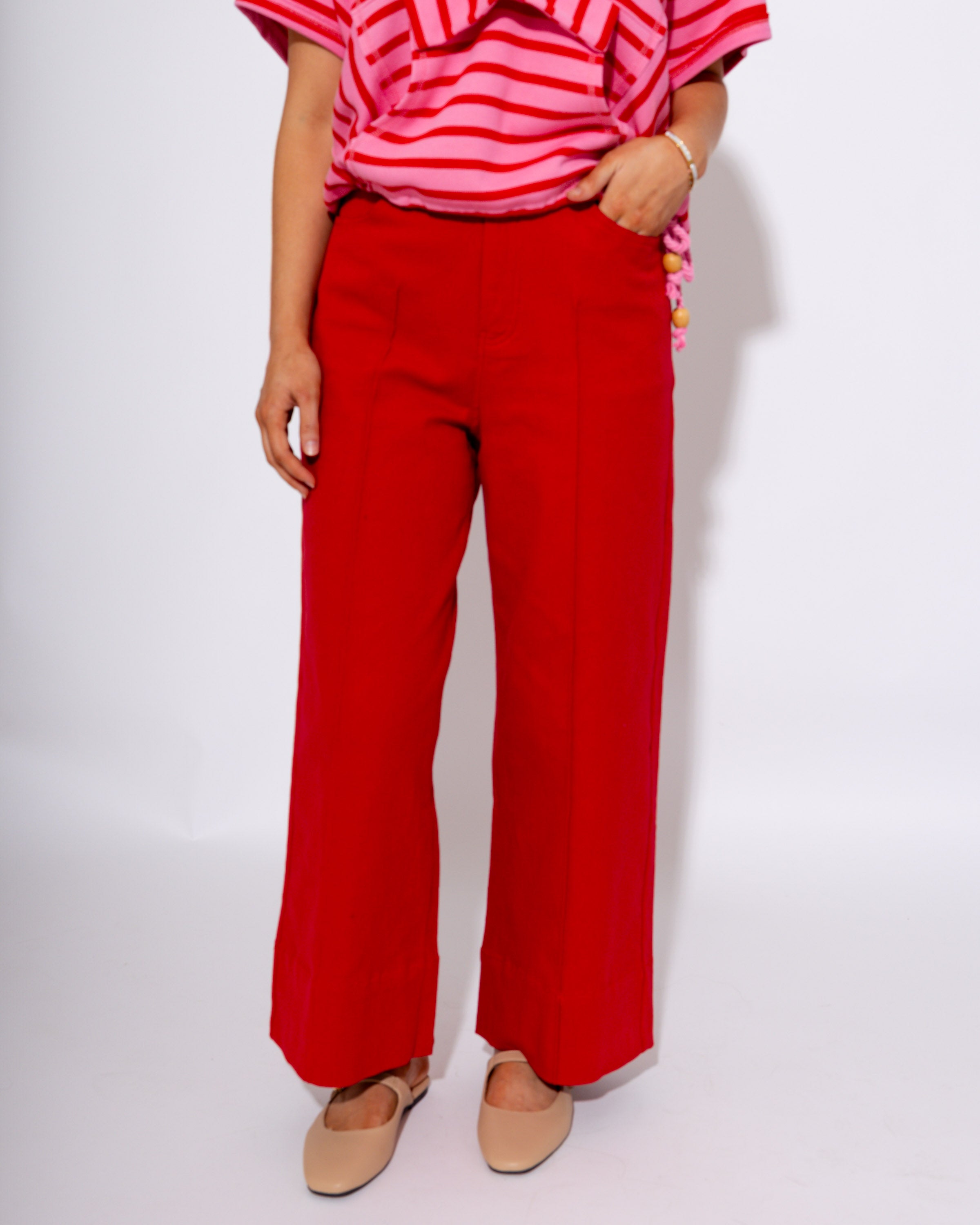 Tailored Red Wide-Leg Pants