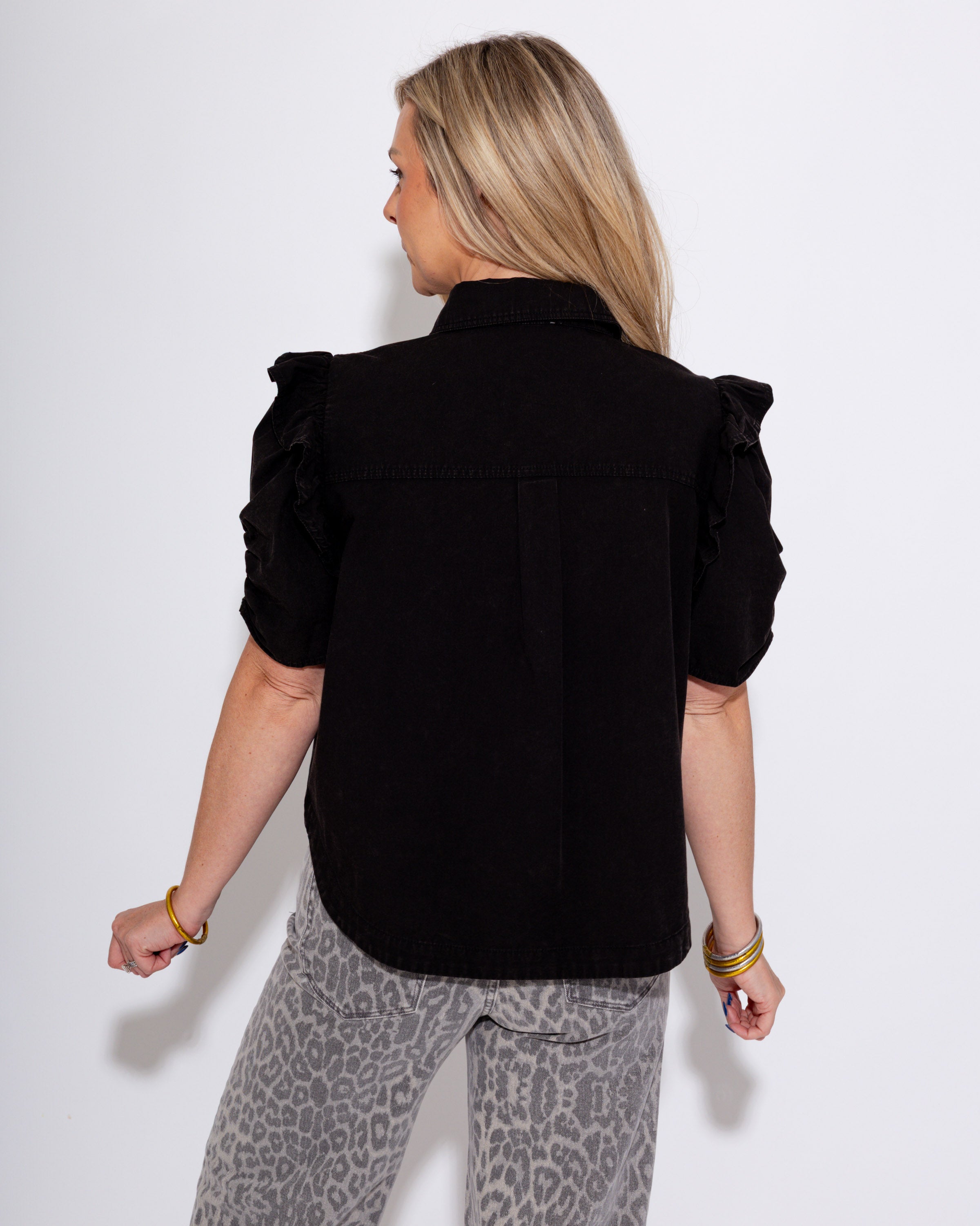 Ruched and Ruffled Button Up Top