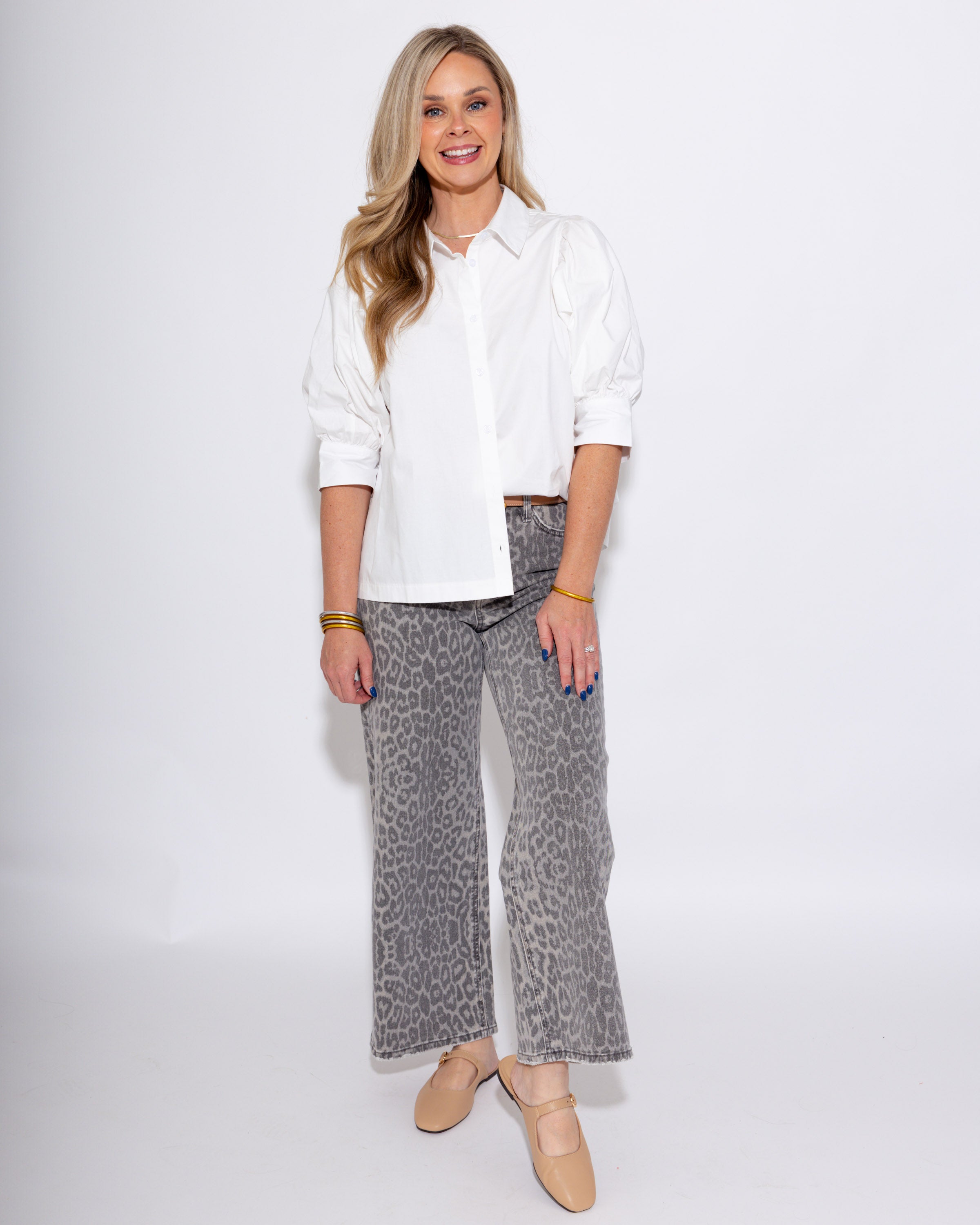 Puff Sleeve Button Up Top in White