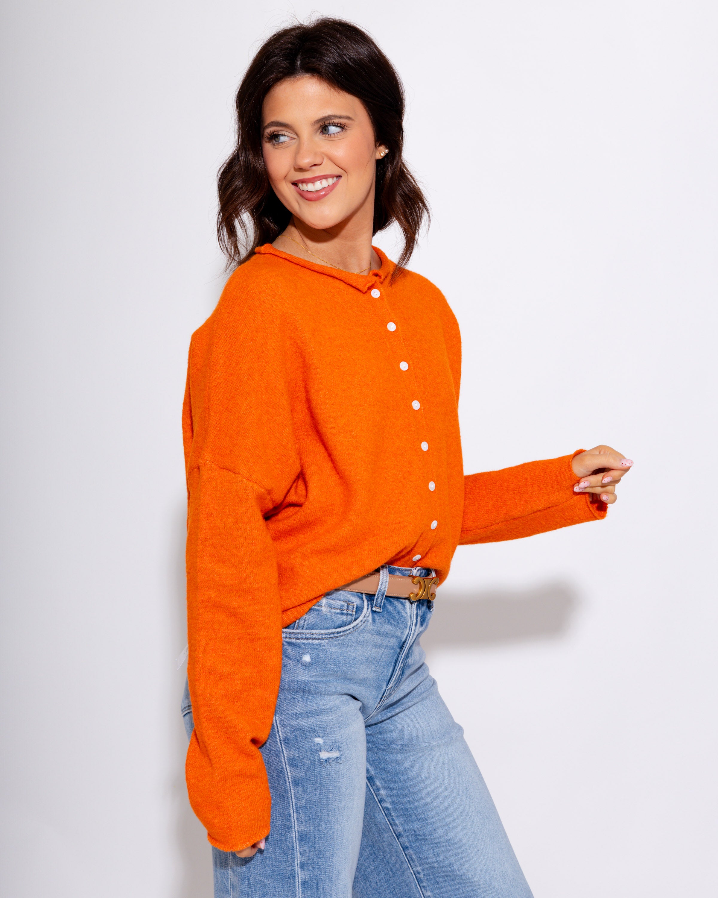 Classic Button Up Cardigan in Orange