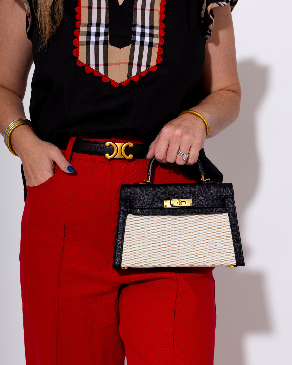 Two tone Mini Statement Handbag in Black — Gaudie and Company