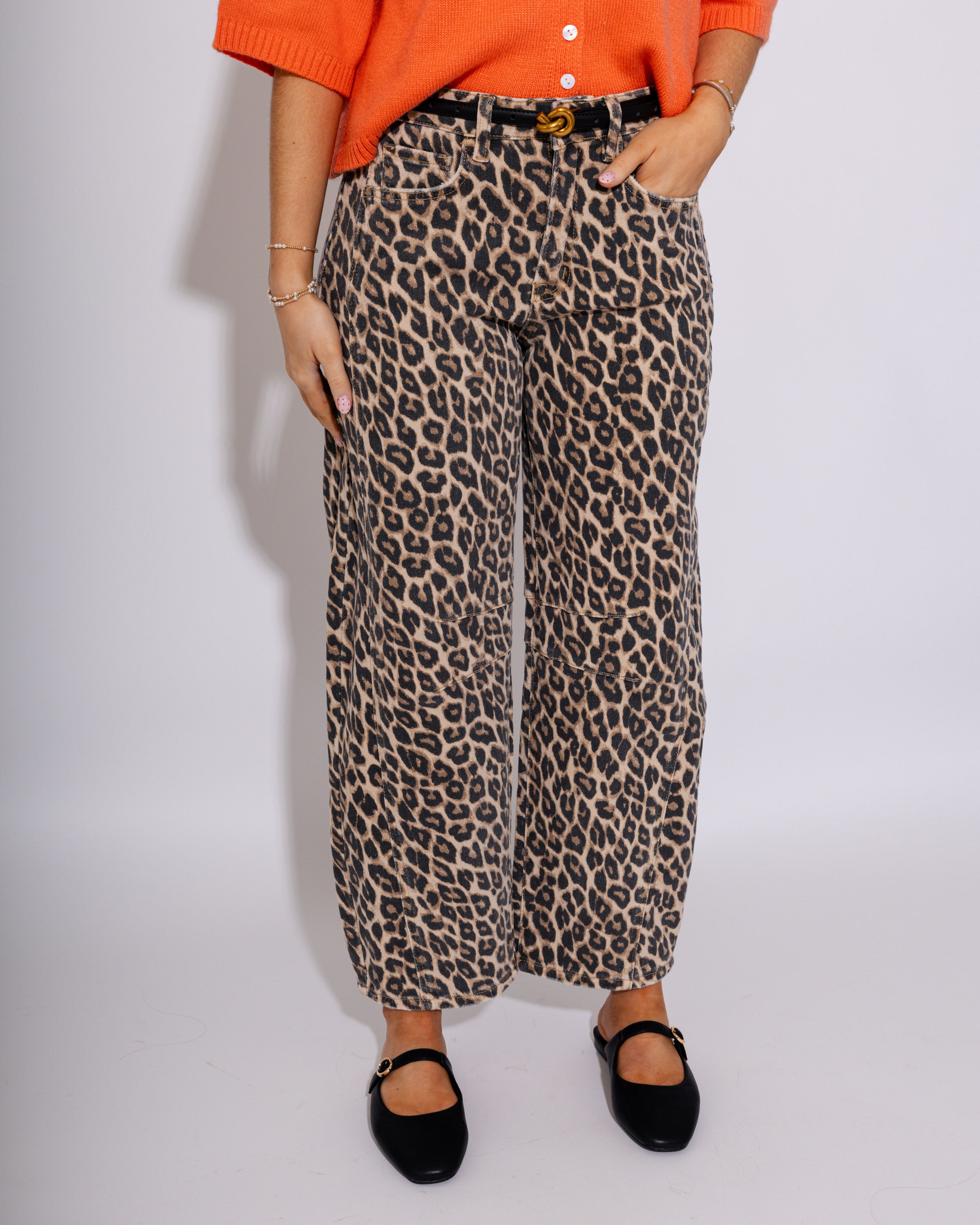 Vervet | Kate High Rise Leopard Print Barrel Jeans