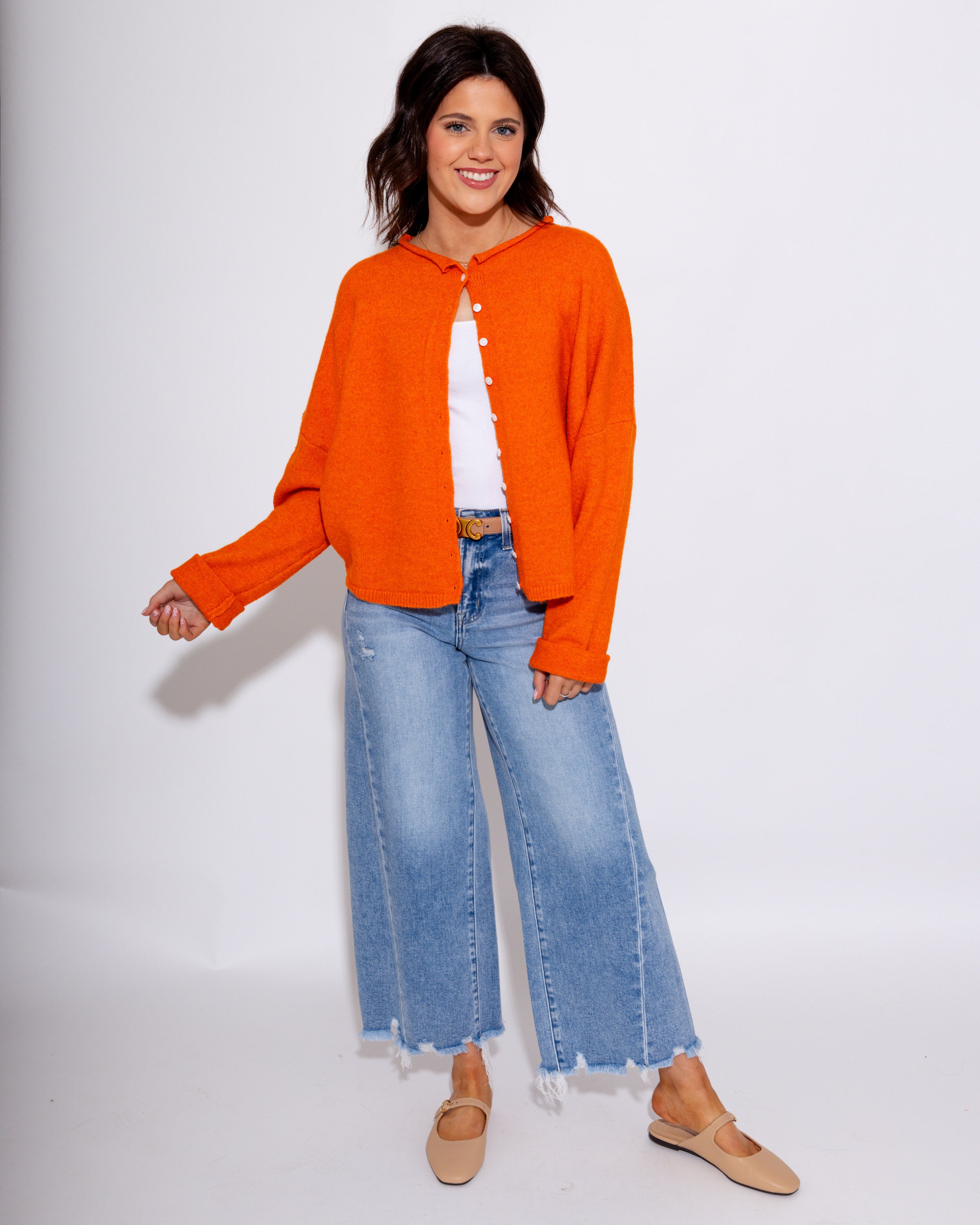 Classic Button Up Cardigan in Orange