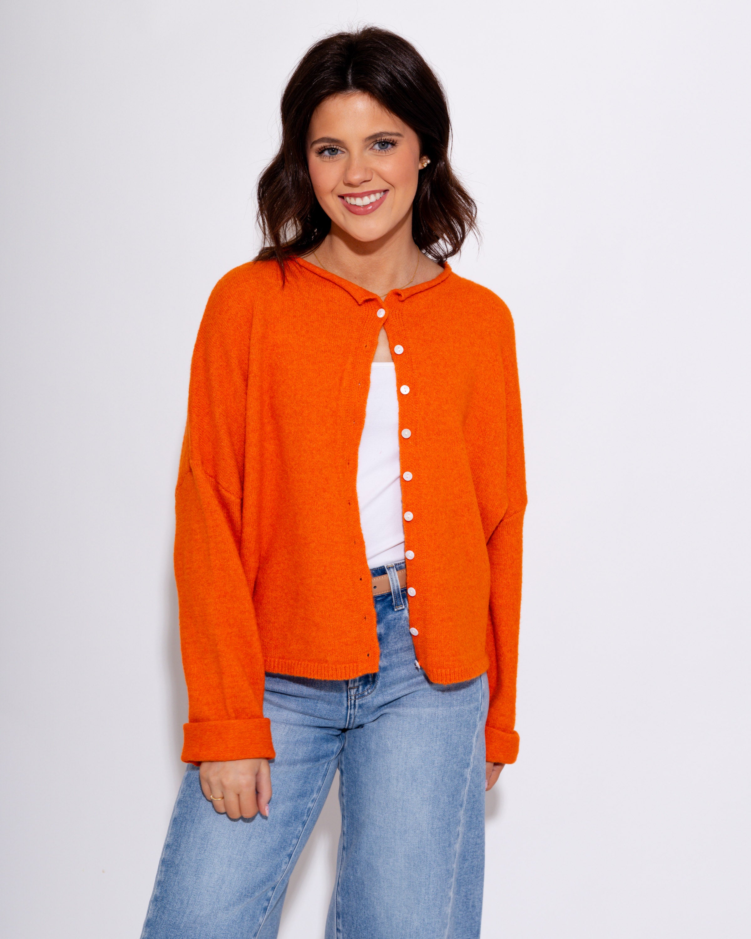Classic Button Up Cardigan in Orange