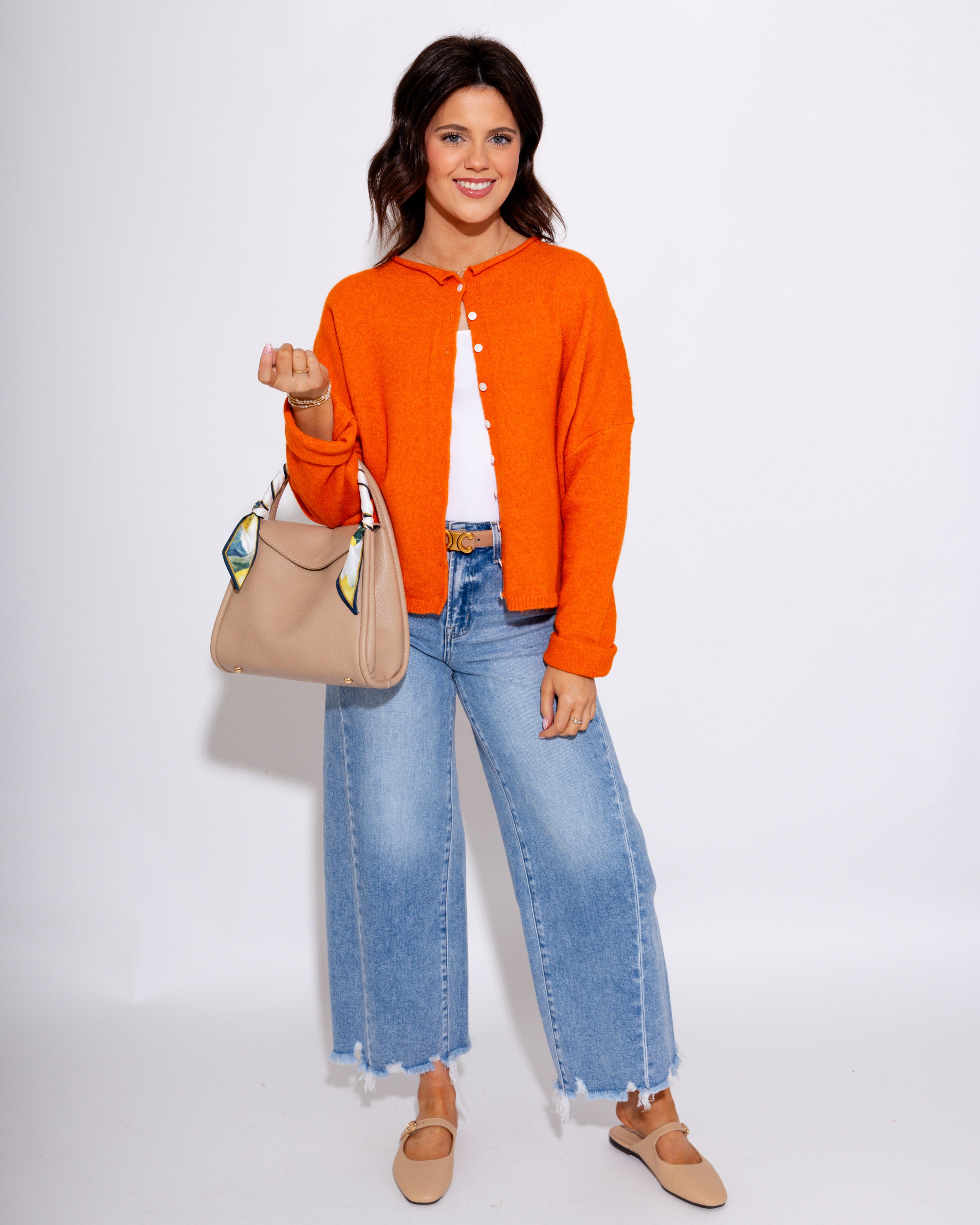 Classic Button Up Cardigan in Orange