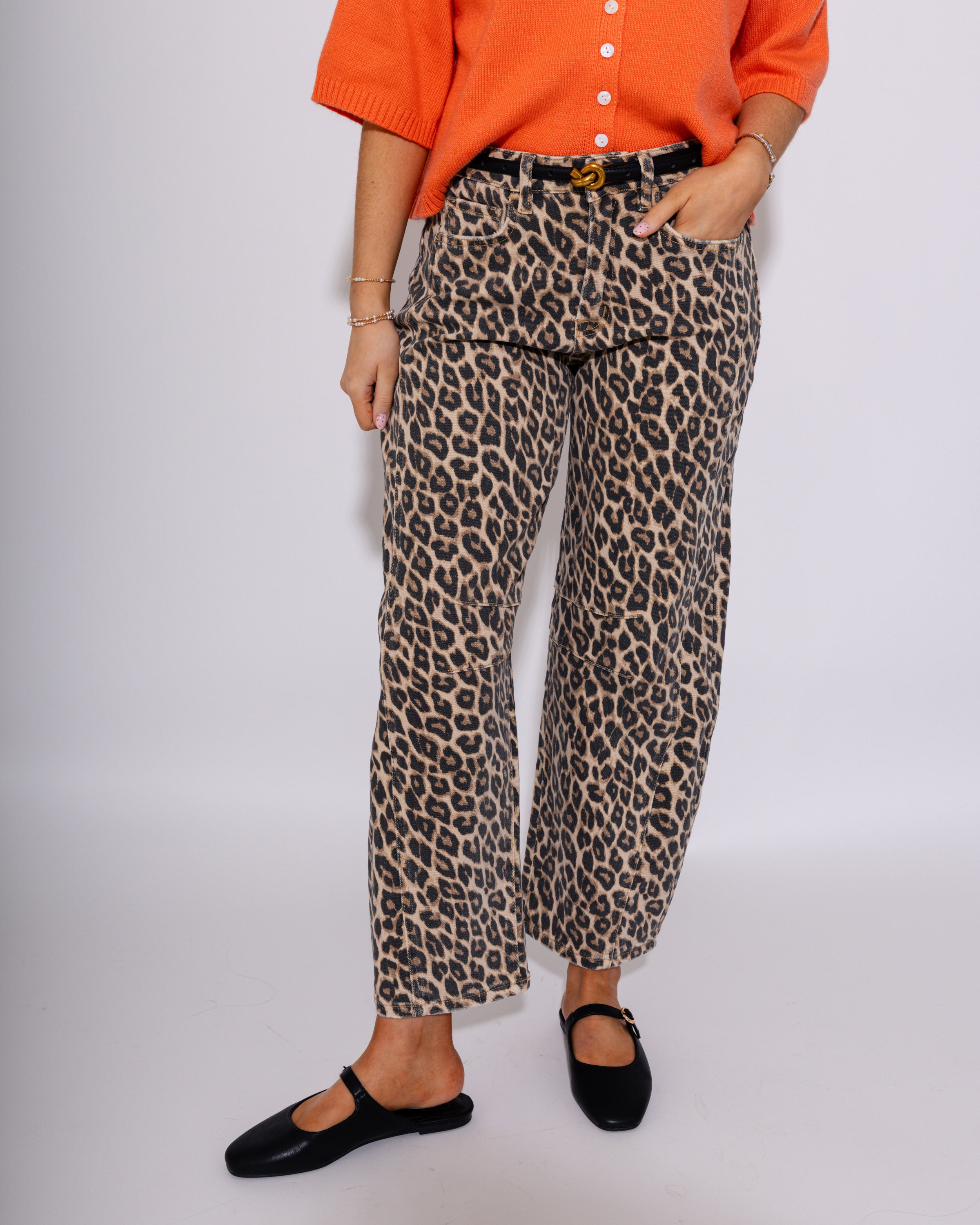 Vervet | Kate High Rise Leopard Print Barrel Jeans