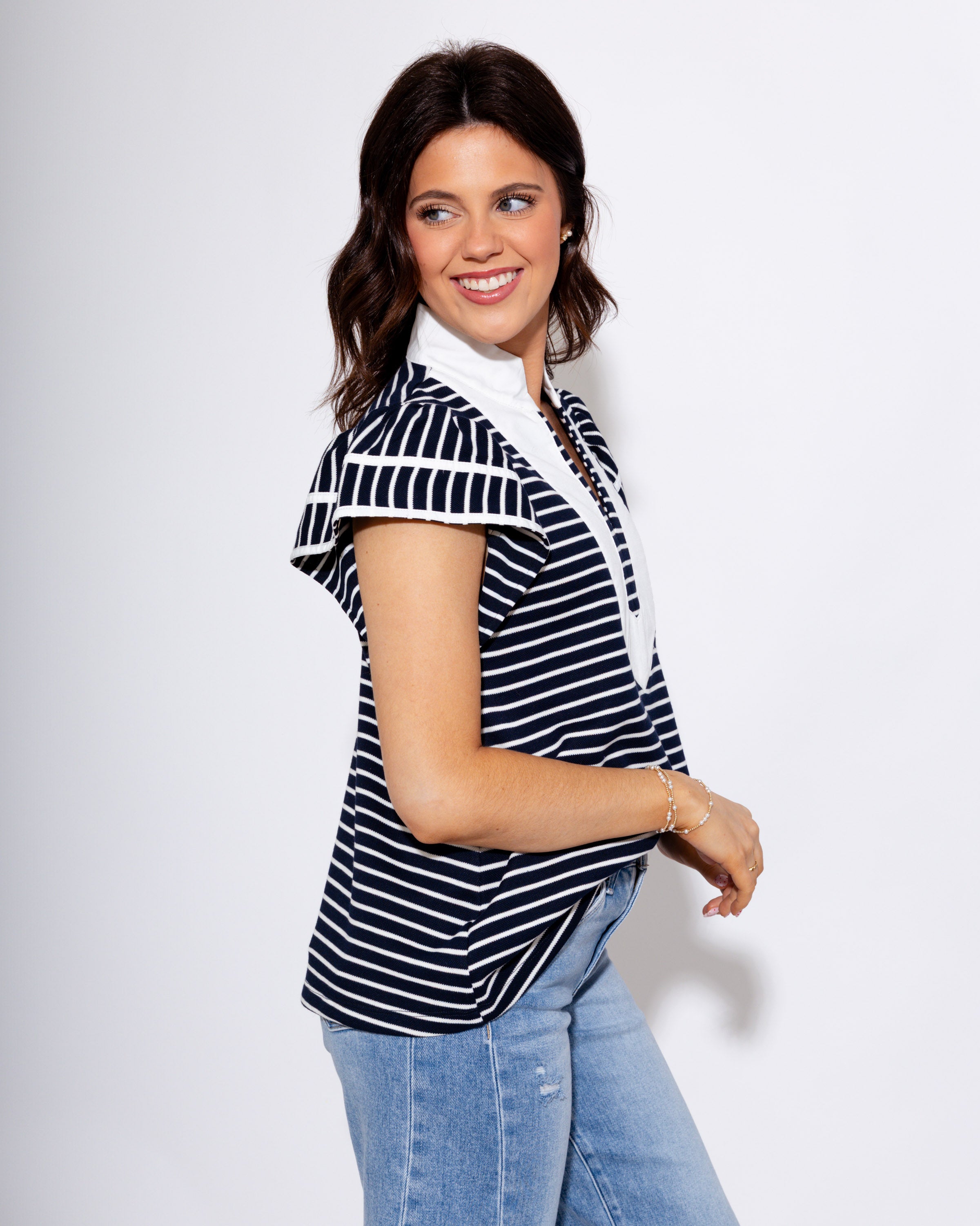 Striped Contrast Top in Navy