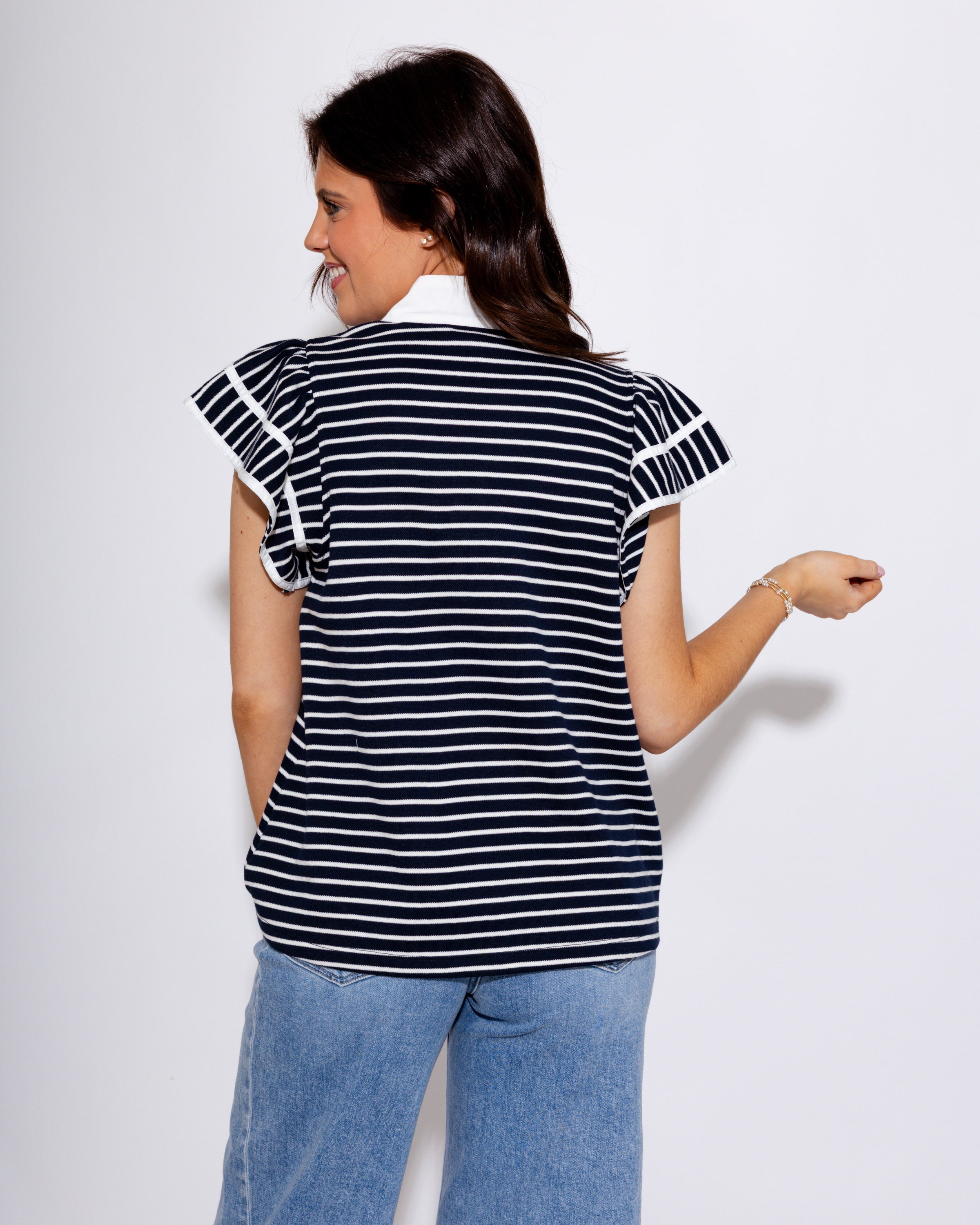 Striped Contrast Top in Navy
