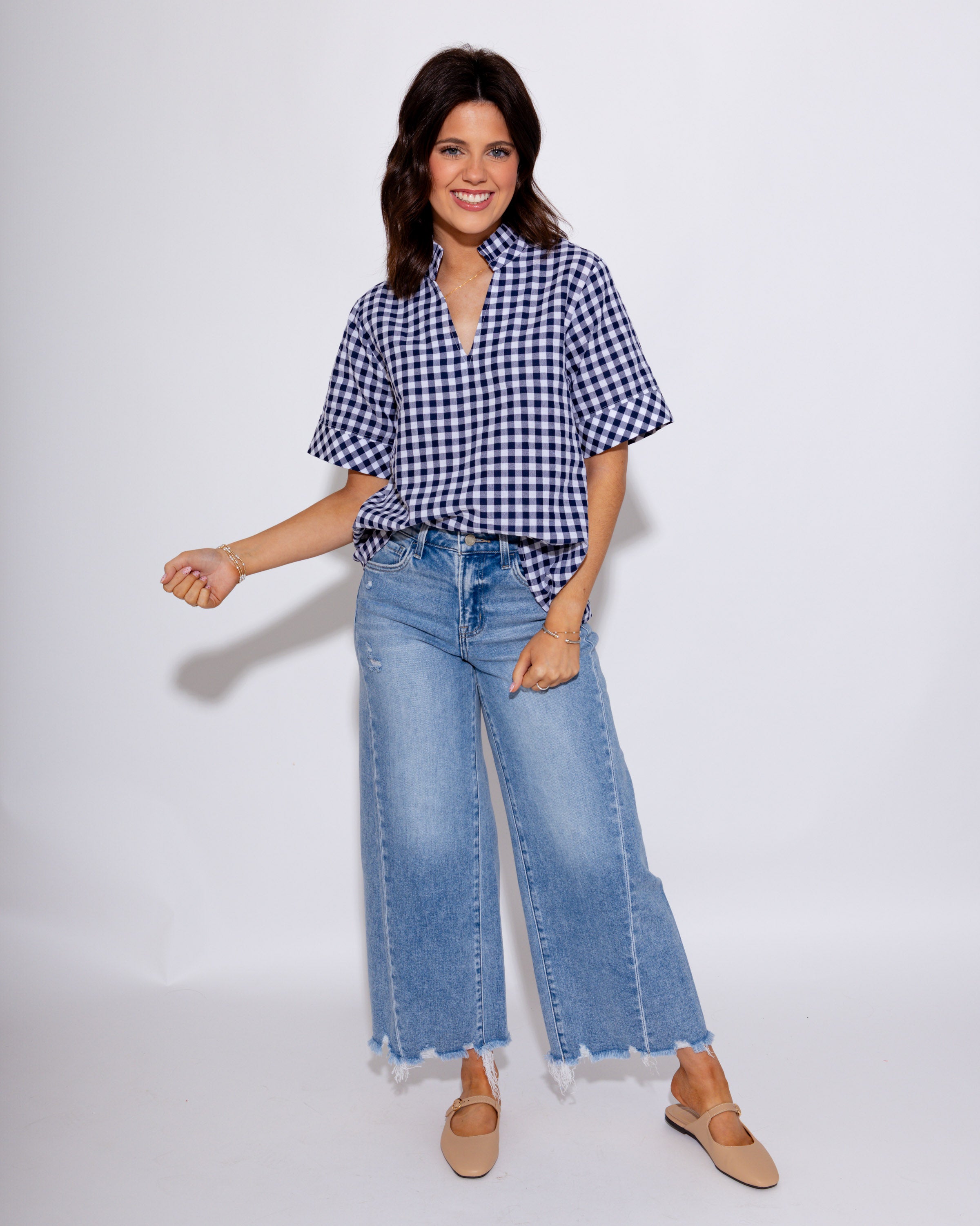 Sweet & Classic Gingham Top in Navy