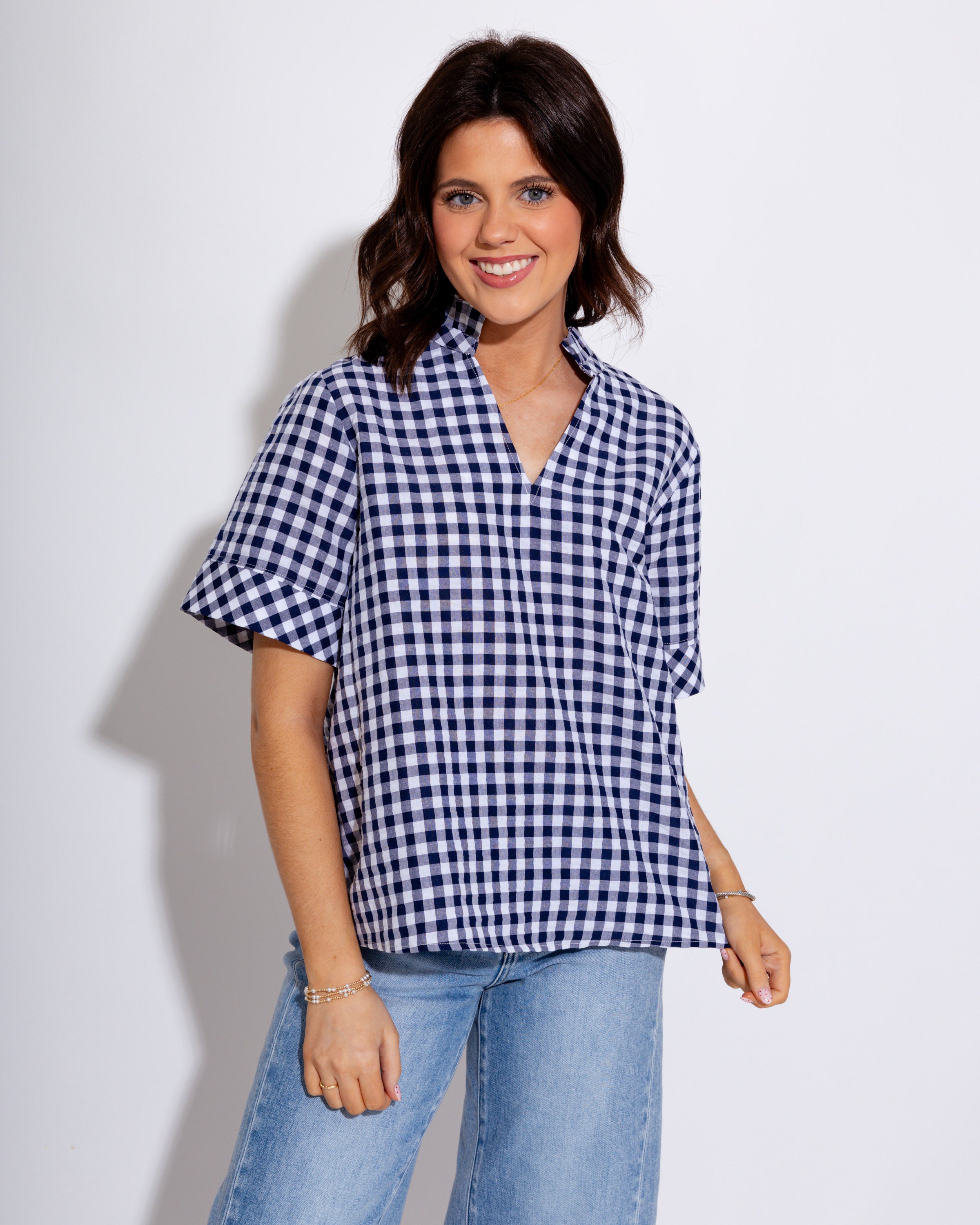 Sweet & Classic Gingham Top in Navy