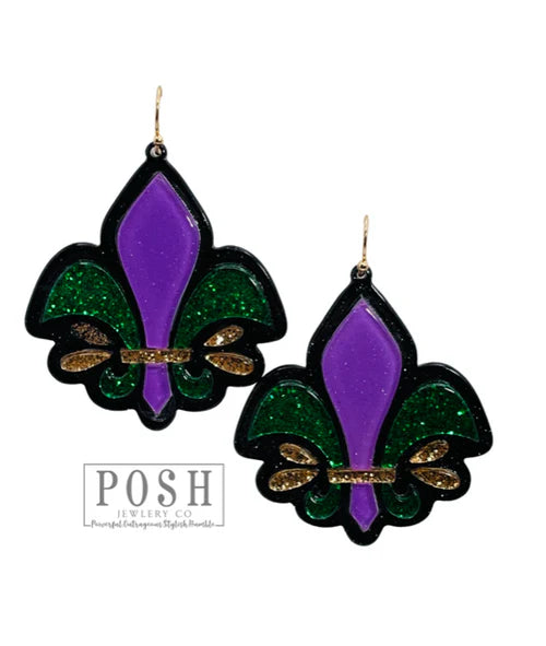 Mardi Gras Fleur De Lis Earring