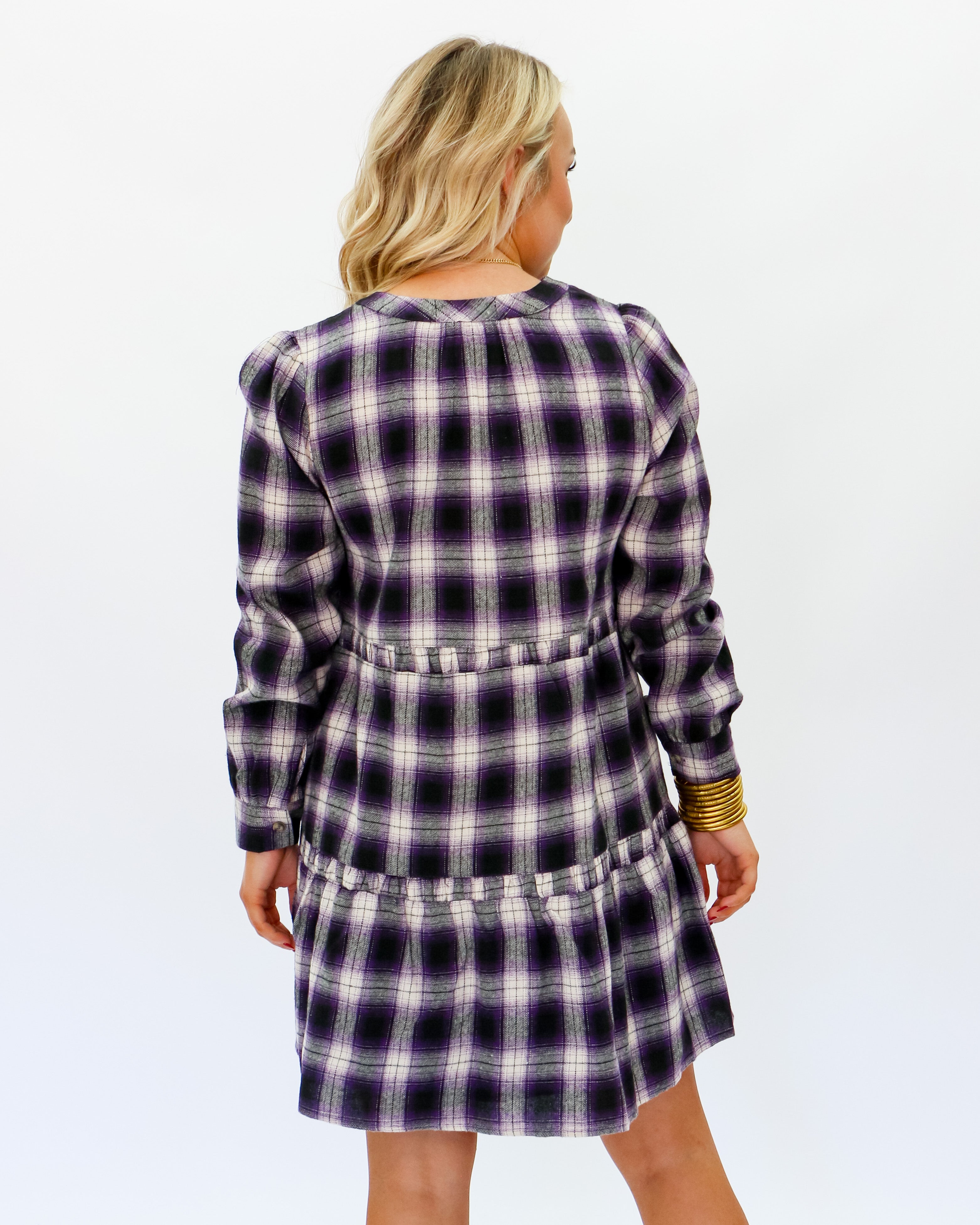 Plaid Button Down Purple Mini Dress