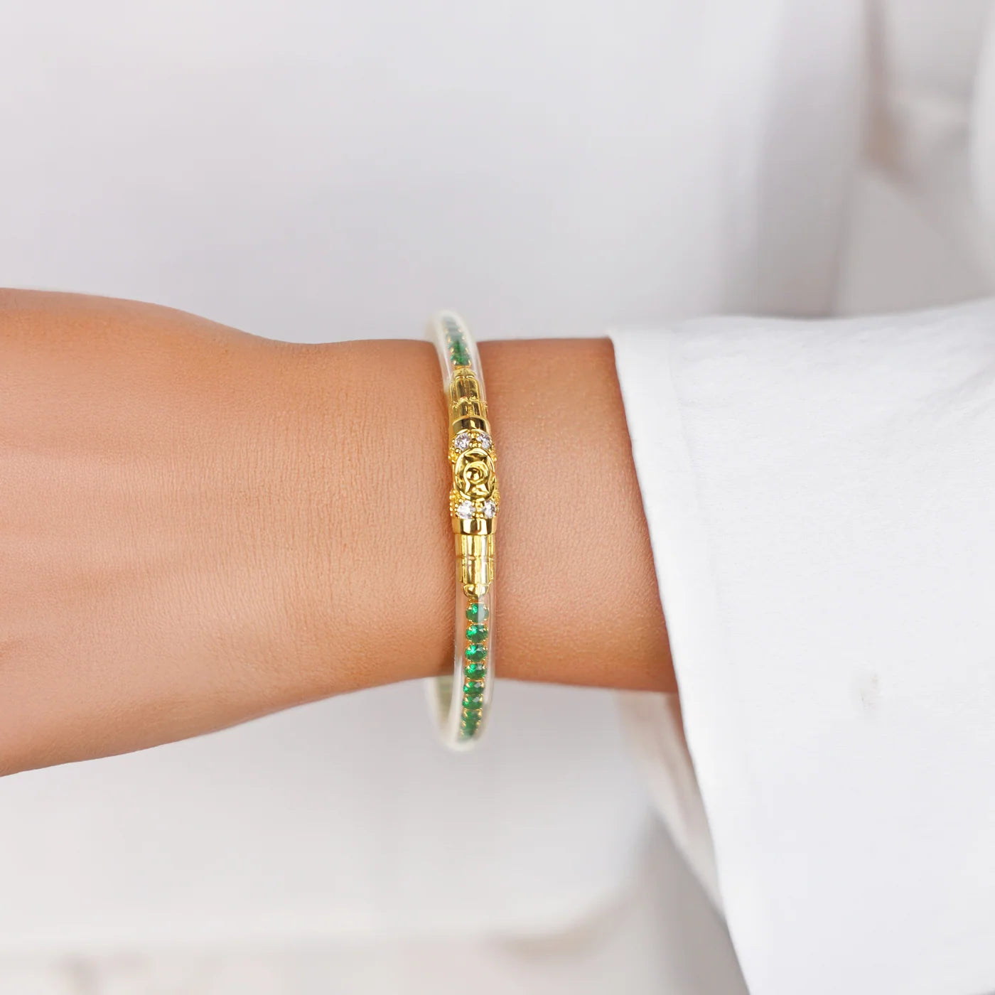 Queen All Weather Bangle® (AWB®) - Emerald - Gold