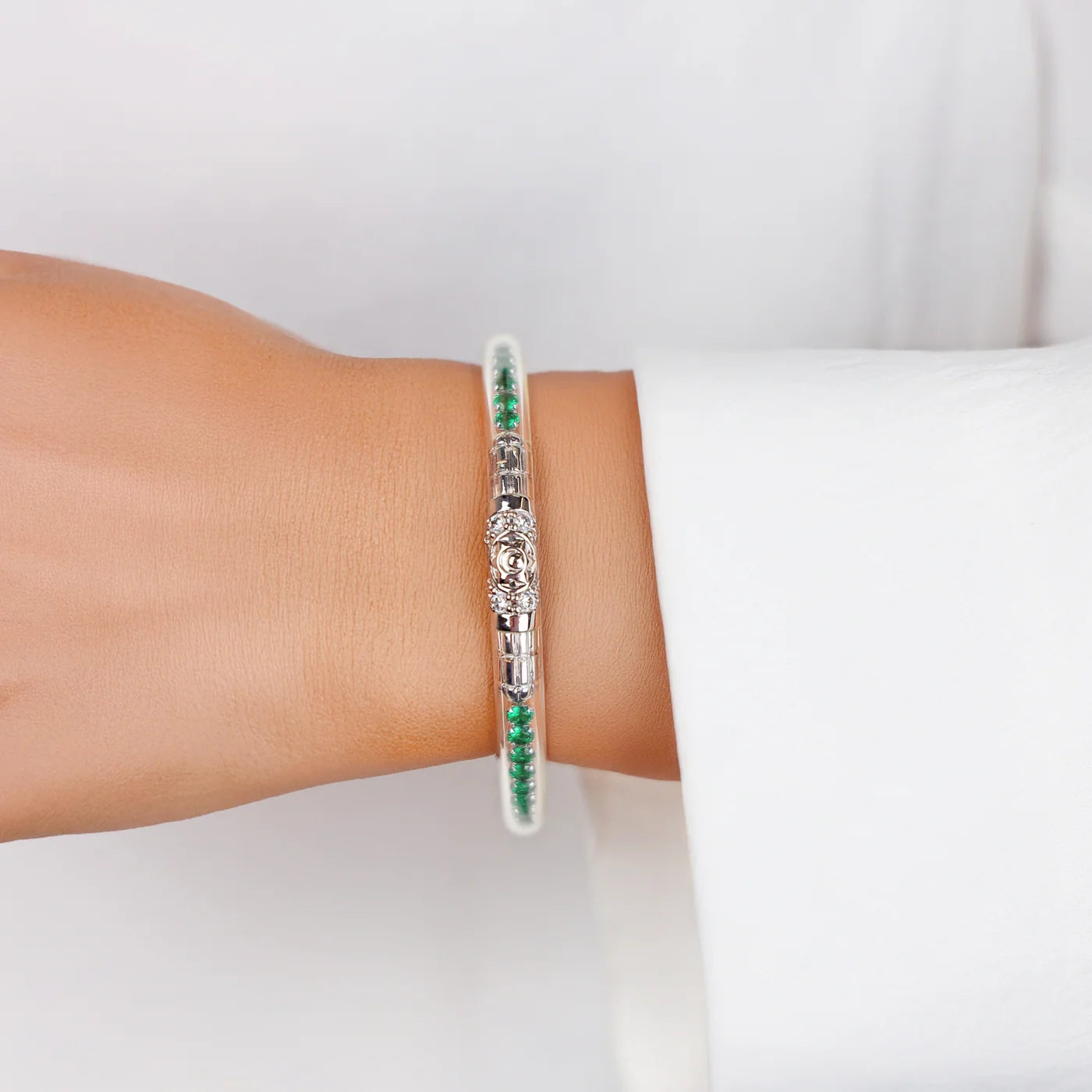Queen All Weather Bangle® (AWB®) - Emerald - Silver
