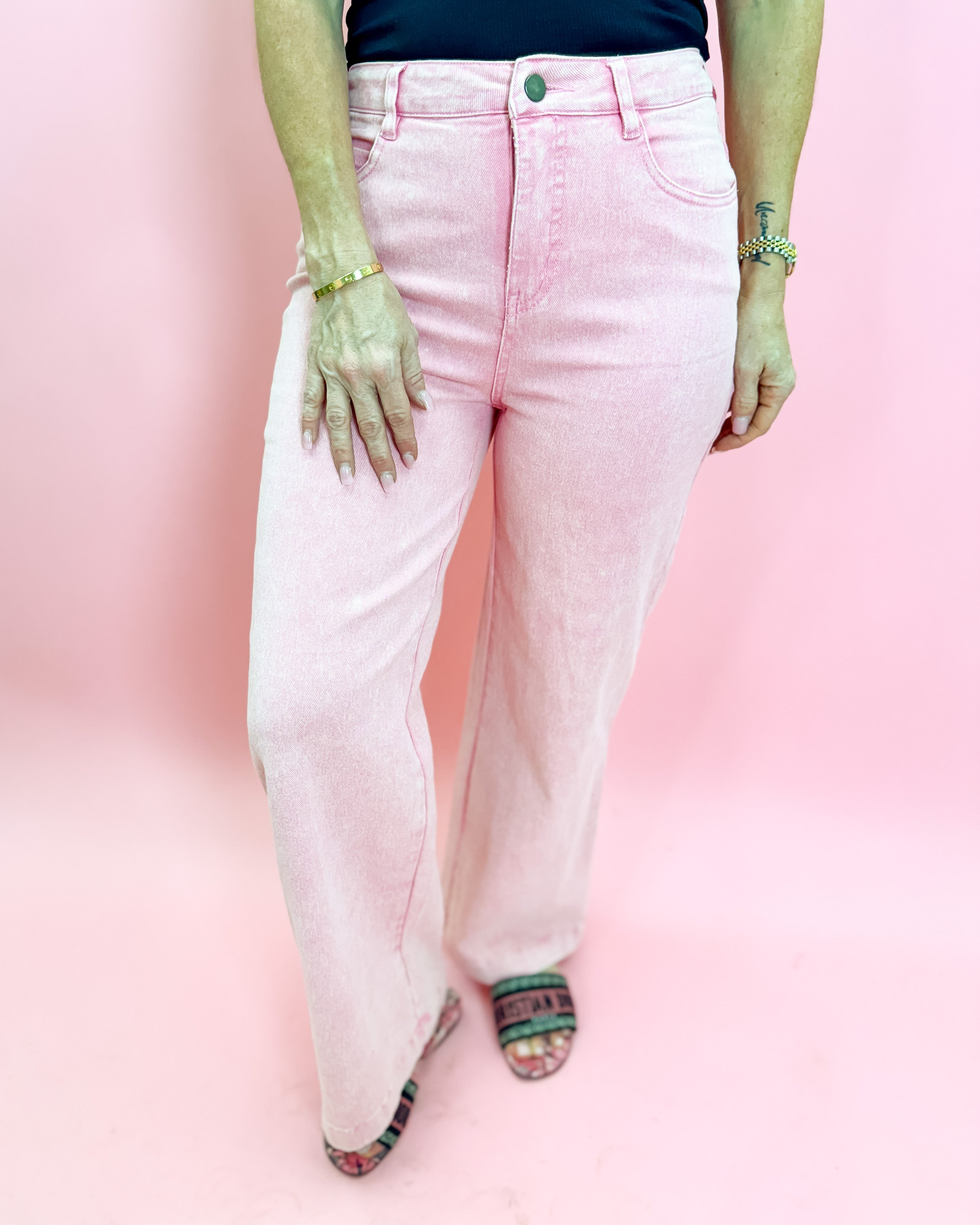 High Waisted Wide Leg Pants in Pink