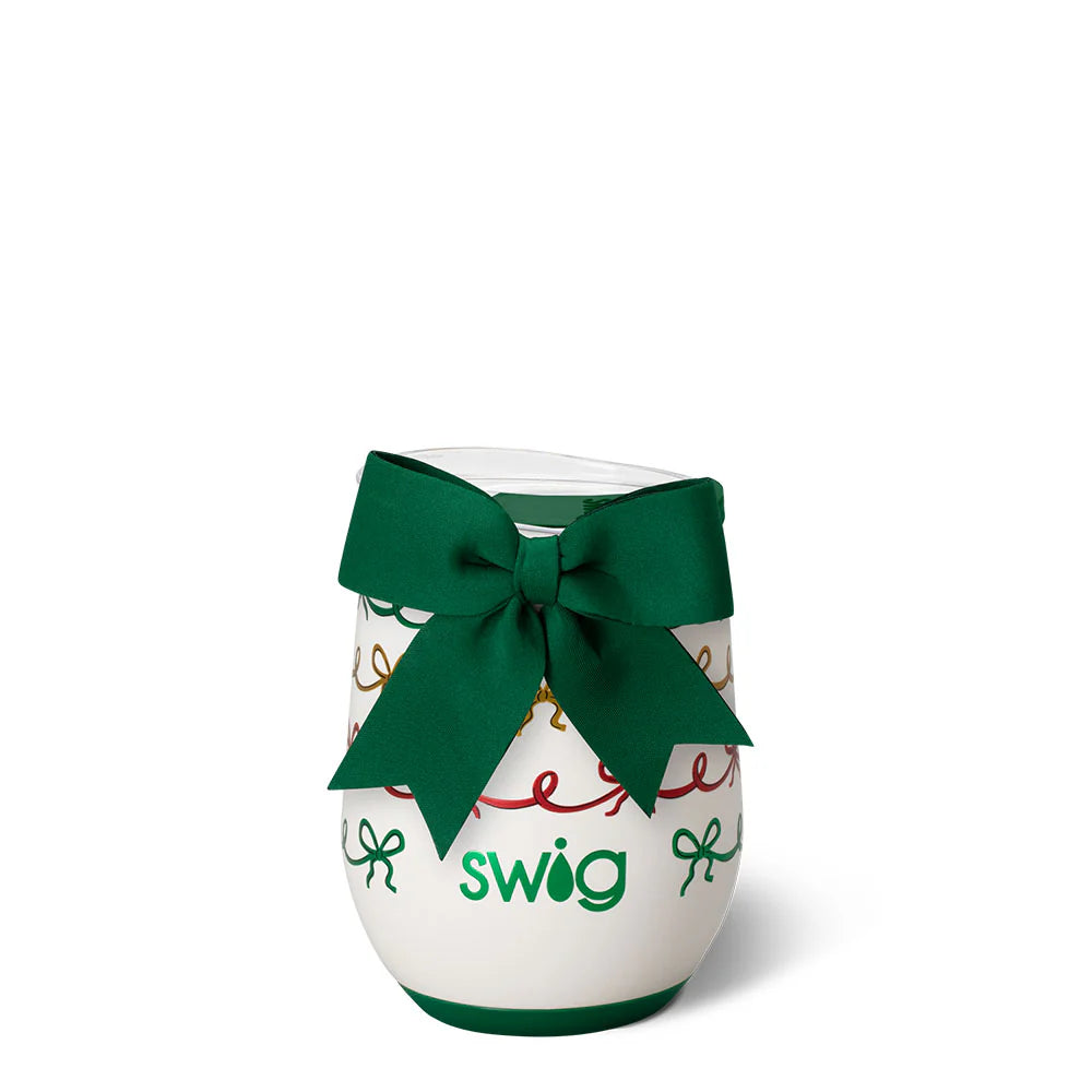 Christmas Bows Stemless Wine Cup (12oz)