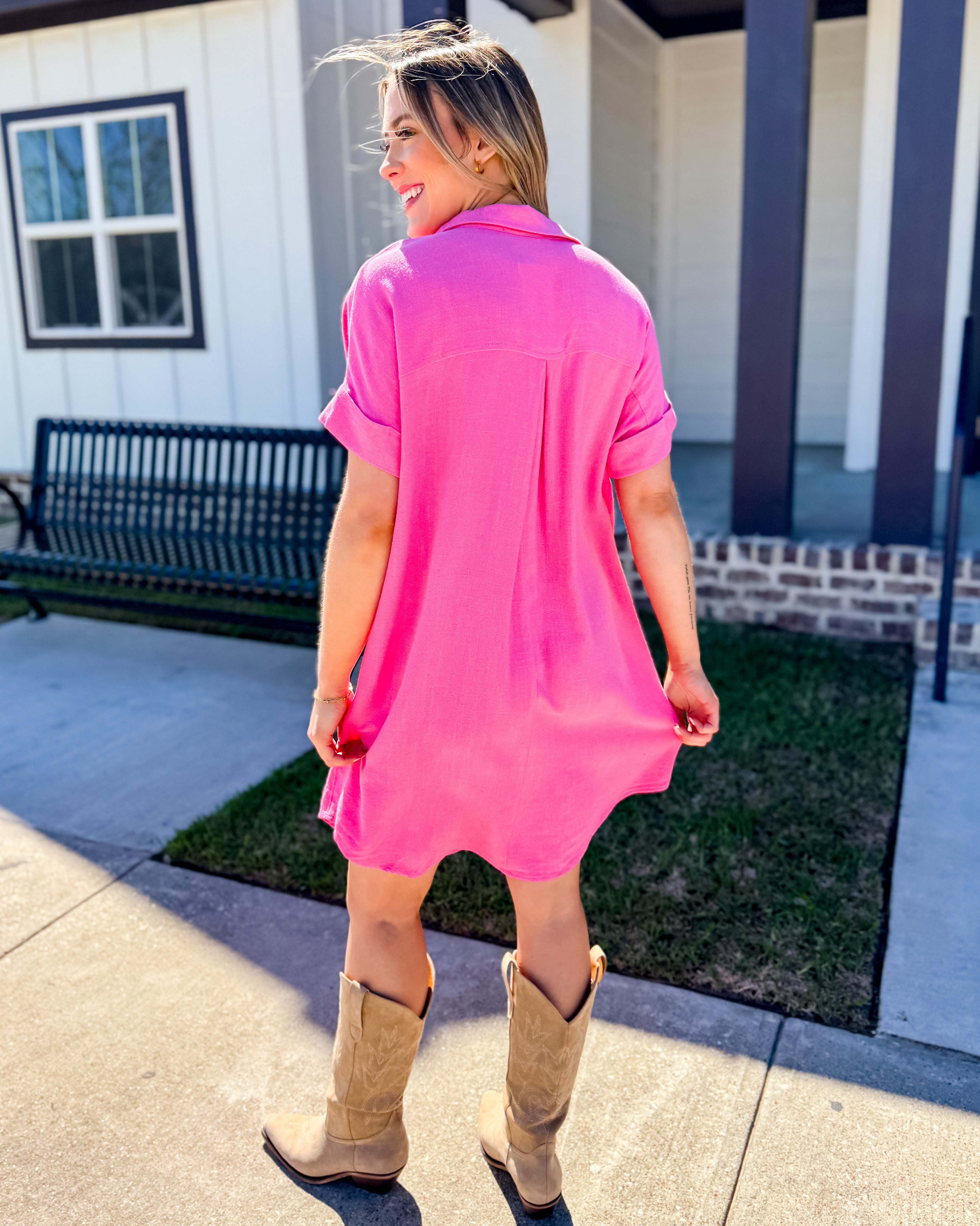 collared t shirt dress Pink Collared V-Neck Mini Shirt Dress — Gaudie and Company
