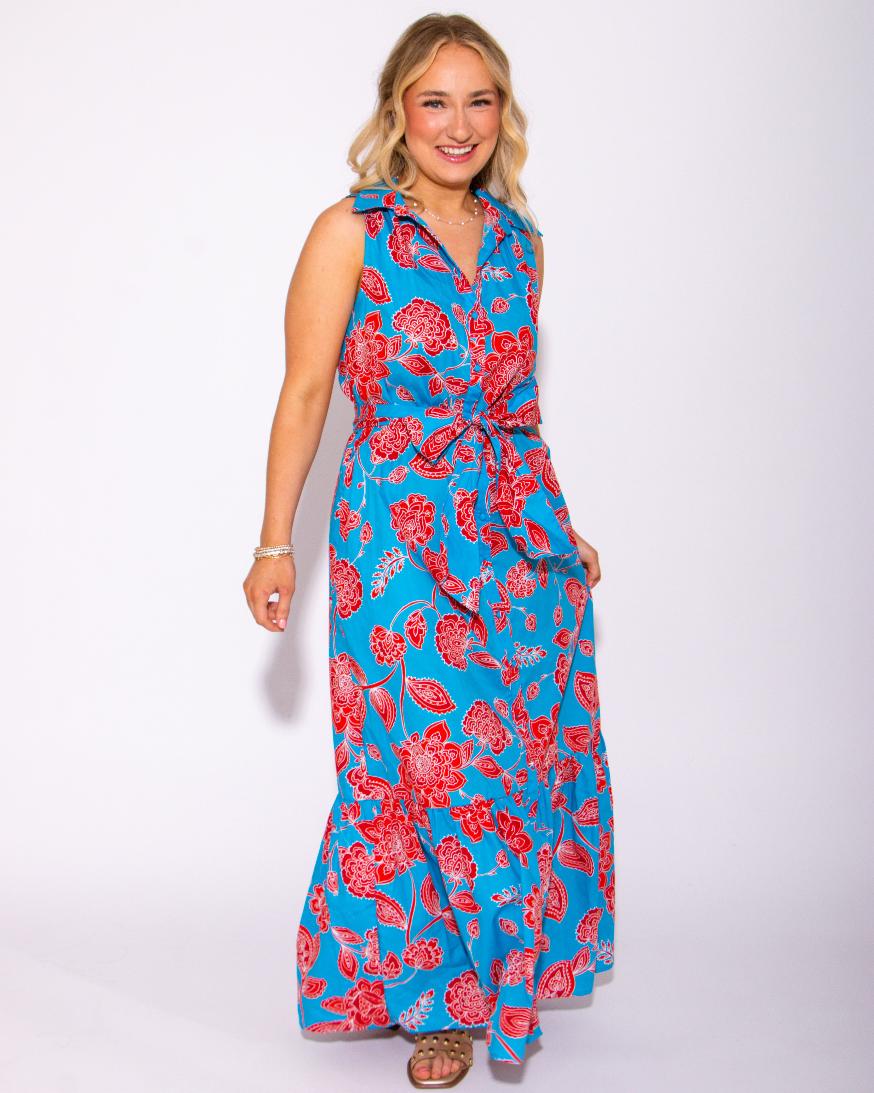 Petal Collared Tie Waist Maxi Dress