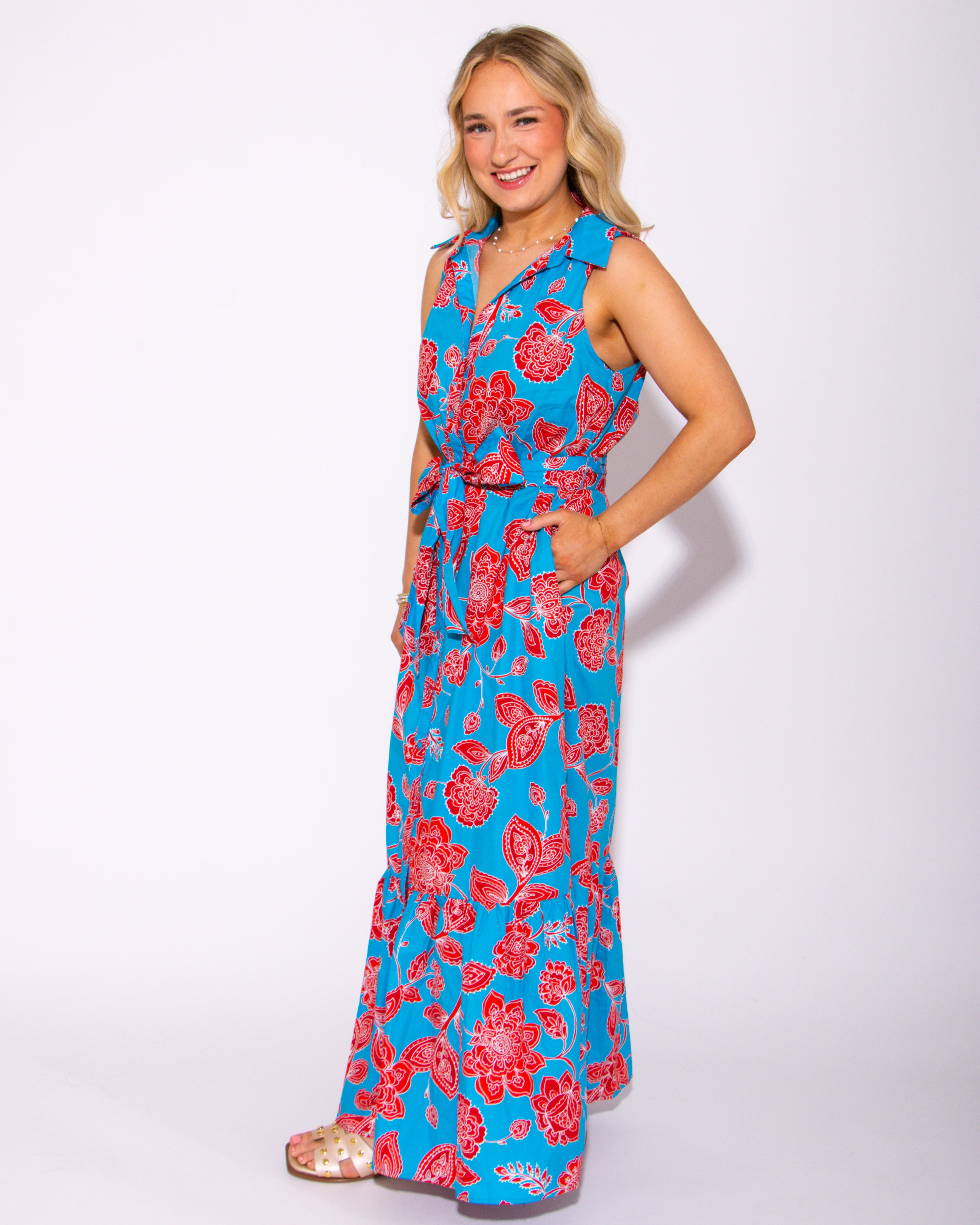 Petal Collared Tie Waist Maxi Dress