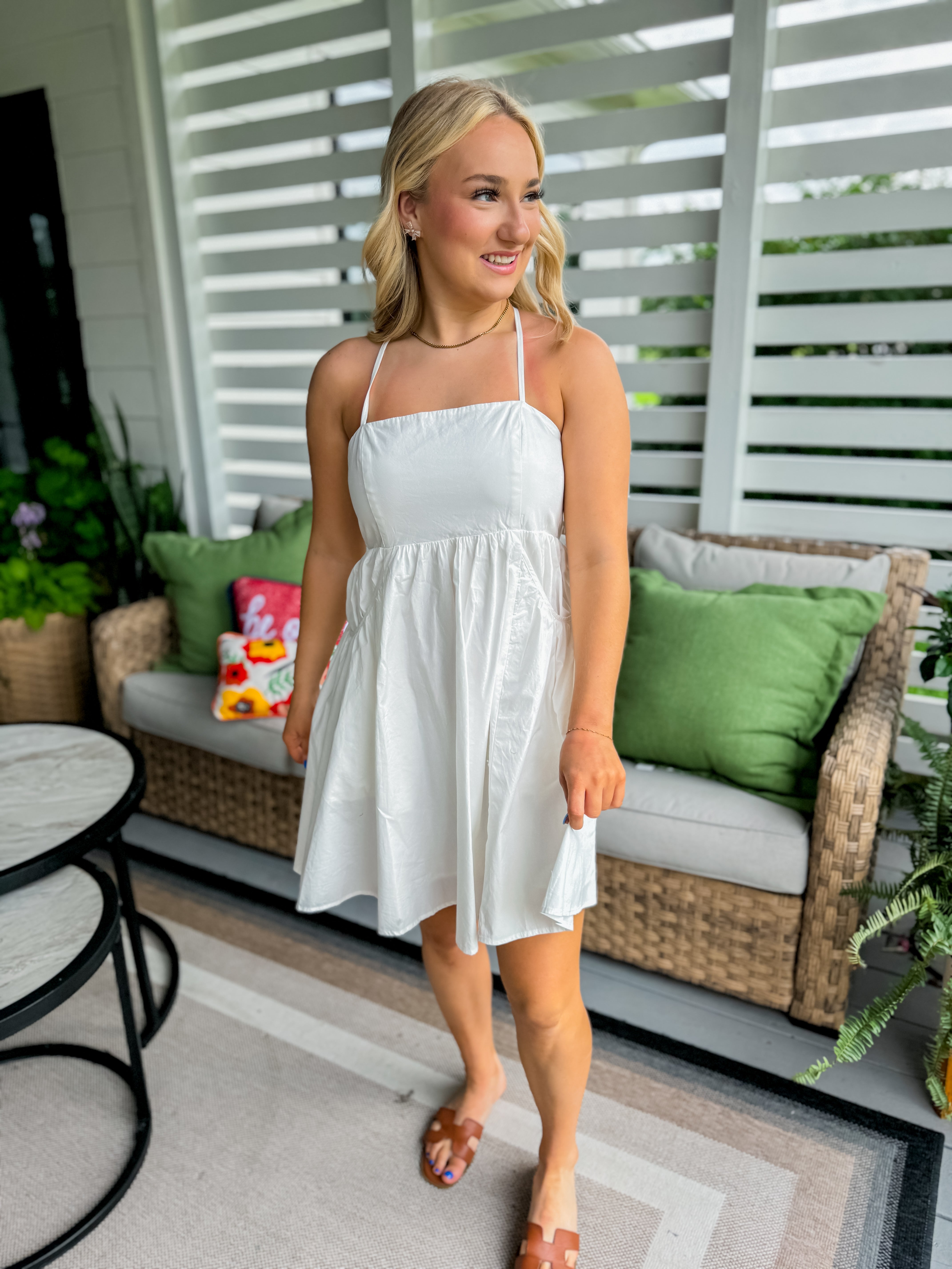 Poplin Washed Mini Dress in White — Gaudie and Company
