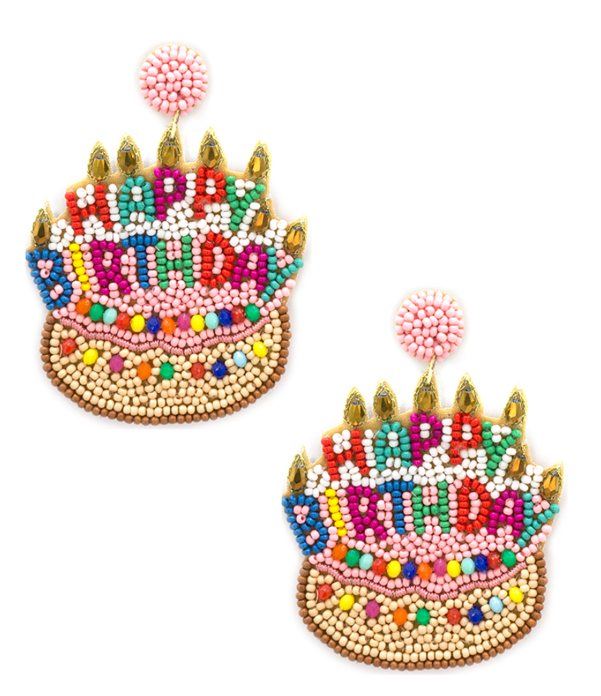 Happy Birthday Cake Dangle Earring