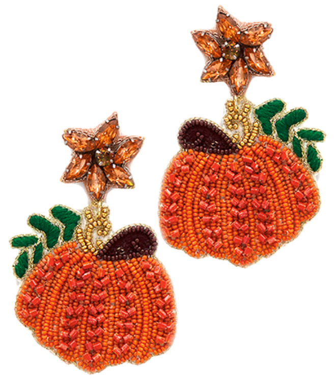 Pumpkin & Leaf Bead Earrings