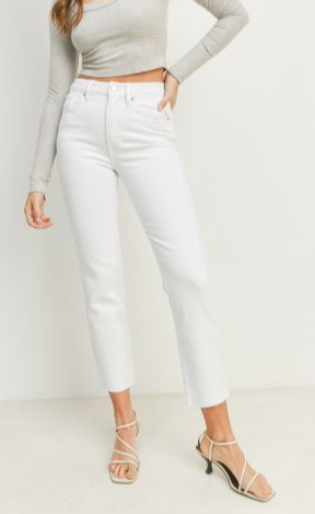Cut Off Straight Leg Jeans in White