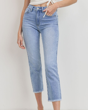 Light Denim Clean Straight Jeans with Hem Detail