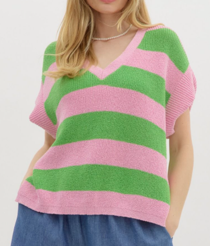 Pink and Green Serene Striped Knit Top