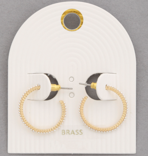 Classic Pearl Bead Open Hoop Earrings in Gold