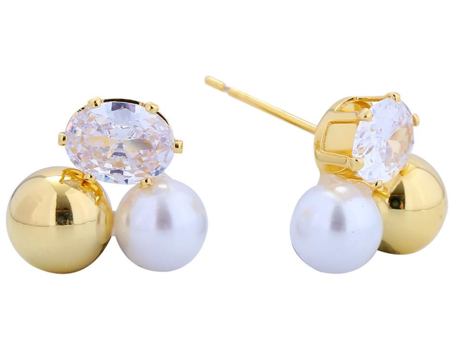 Trio Charm Stud Earrings in Gold