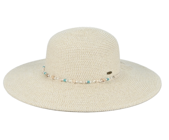 Coastal Breeze Cream Wide Brim Hat with Shell & Bead Detail