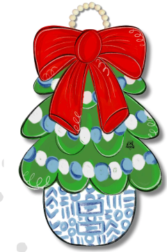 Chinoiserie Tree Red Bow Door Hanger