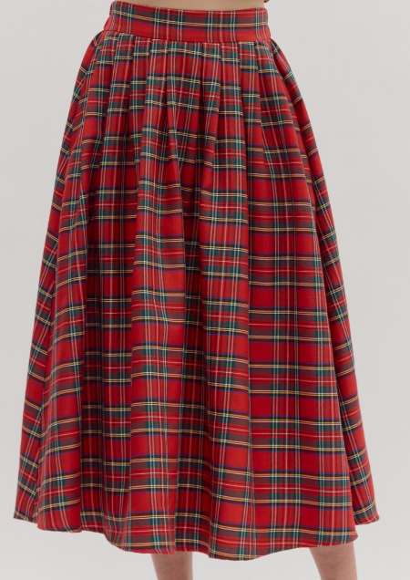 The Red Tartan Midi Skirt