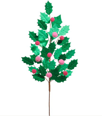 Pink Holly Felt Spray Tree Pick