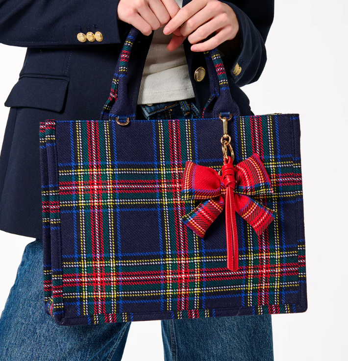 Plaid Bow Bag Charm in Red