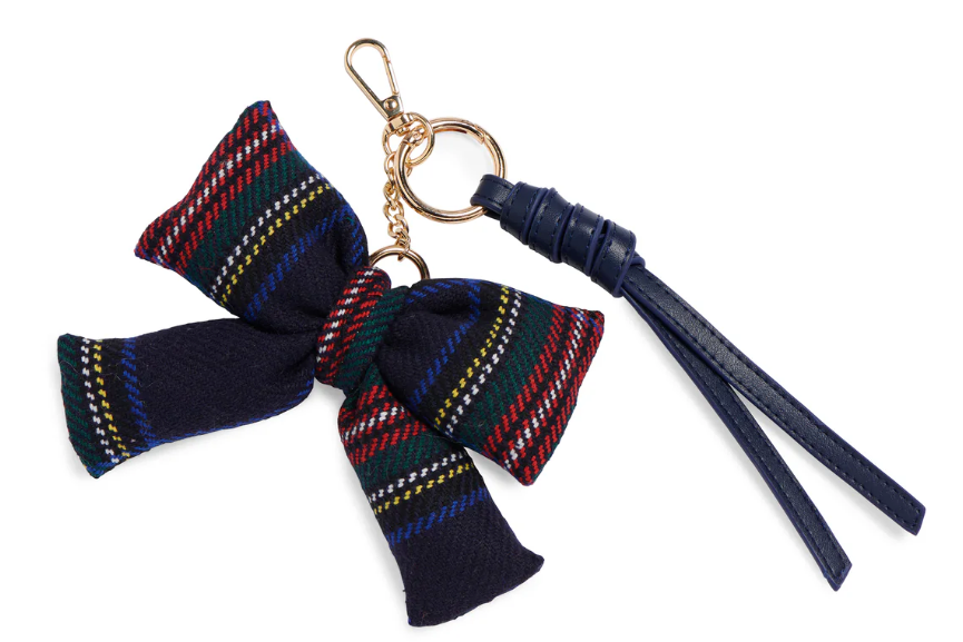 Plaid Bow Bag Charm in Navy