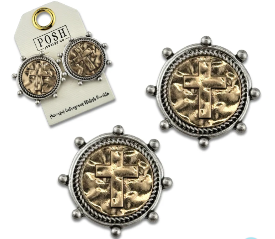 Two Tone Cross Post Earring