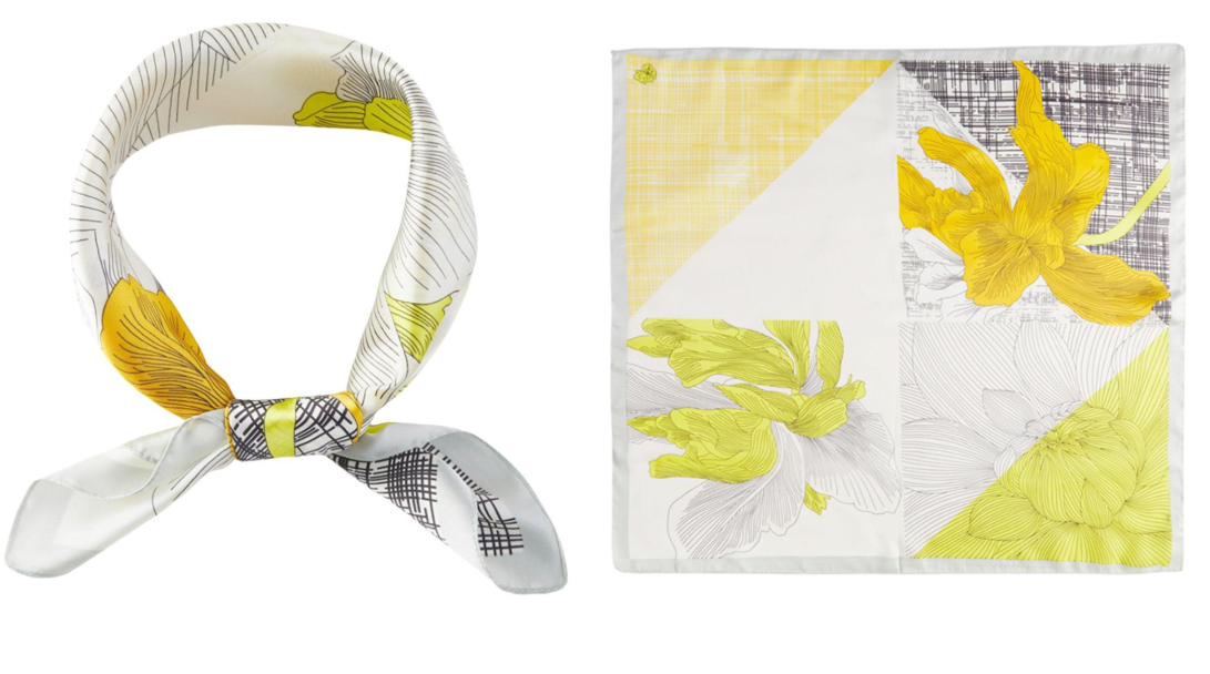 Yellow Floral Pattern Bandana Silky Scarf