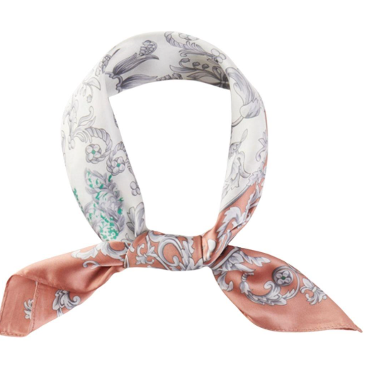 Rust Floral Pattern Bandana Square Silky Neck Scarf