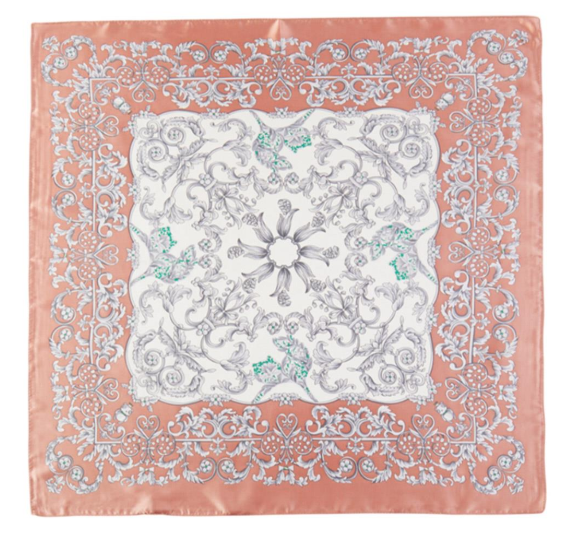 Rust Floral Pattern Bandana Square Silky Neck Scarf