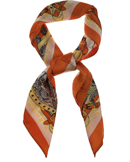 Satin Vintage Equestrian Print Square Bandana Neck Scarf
