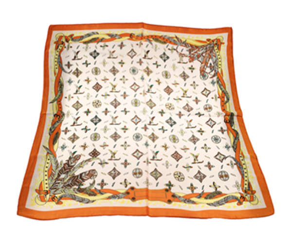 Satin Vintage Equestrian Print Square Bandana Neck Scarf