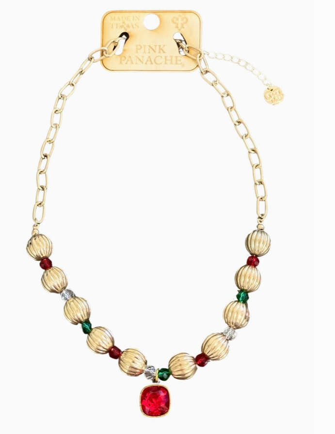 Christmas Color and Gold Bead Necklace