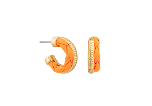 Twist Leather & Metal Hoops in Orange
