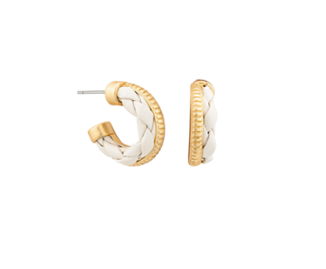 Twist Leather & Metal Hoops in Ivory