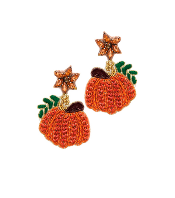 Pumpkin & Leaf Bead Earrings