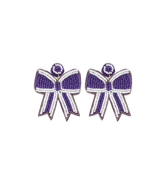 Game Day Bow Earrings in Purple