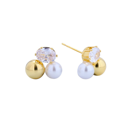 Trio Charm Stud Earrings in Gold